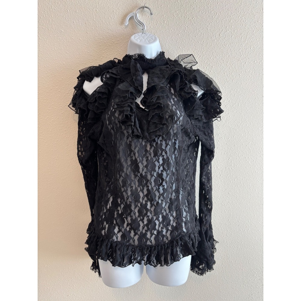 NWT Burleska Queen Top Whimsigoth M Black Lace Ruffle Gothic Victorian Steampunk